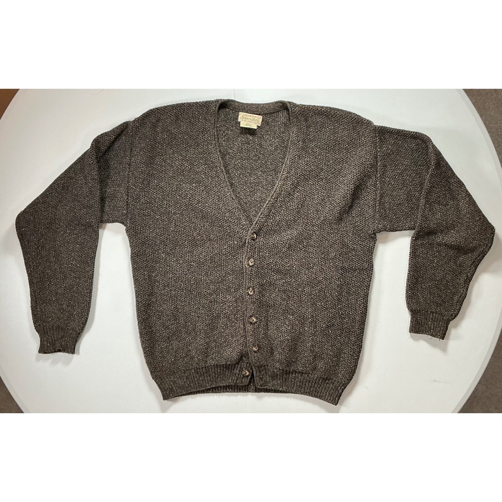 VTG USA Made 90s St Johns Bay Cardigan Brown Textured Knit V Neck Grandpa Men S